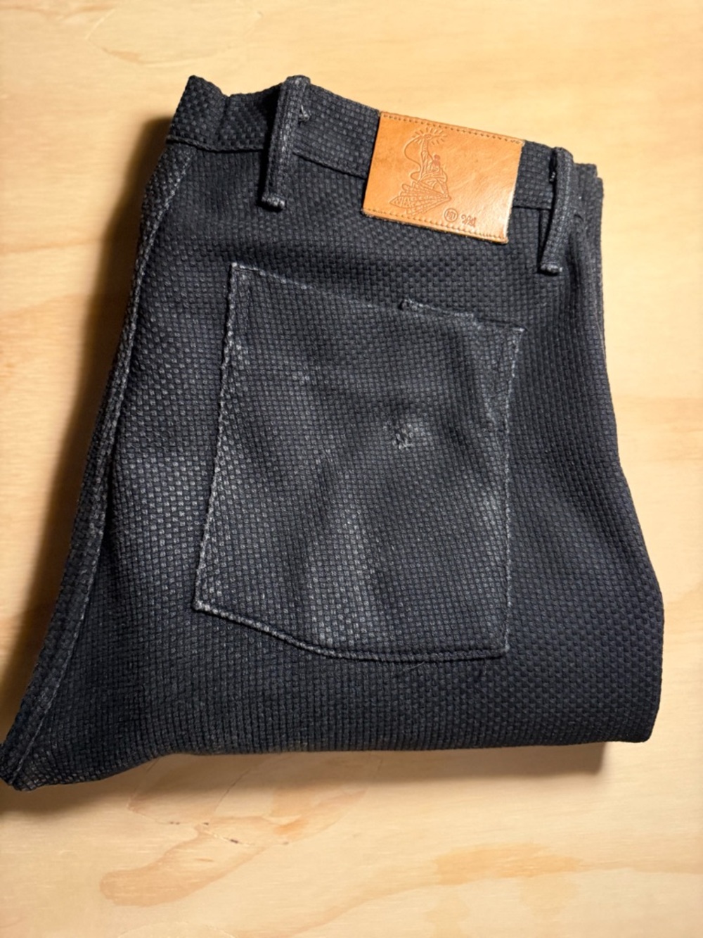 Rogue Territory Black Textured Men's Pants with Tan Leather Patch